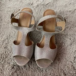 Sparkly silver Brash wedge heels